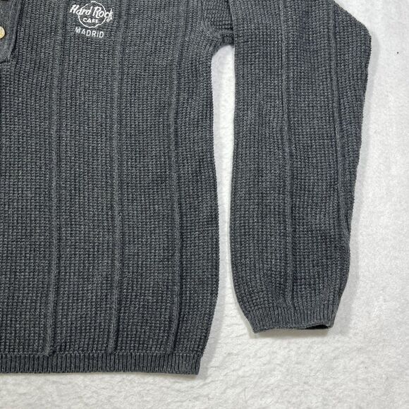 Vintage Hard Rock Cafe Madrid Men's Small Henley Knit Pullover Sweater Gray - Picture 5 of 12